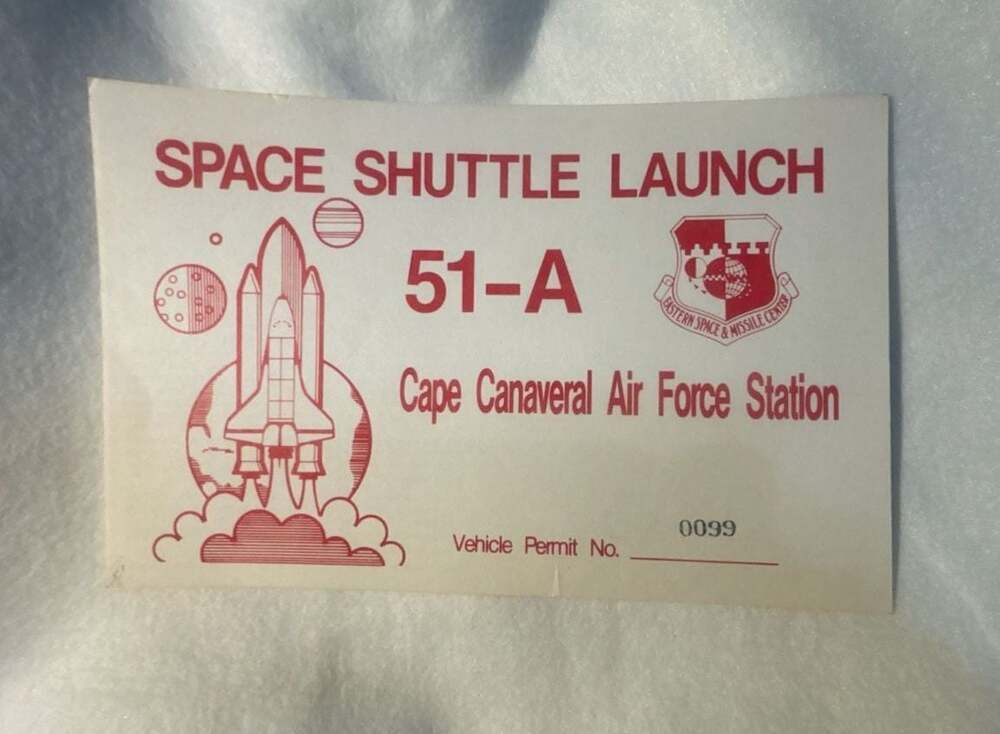Vintage Space Shuttle Launch 51-A Cape Canaveral Vehicle Permit Card